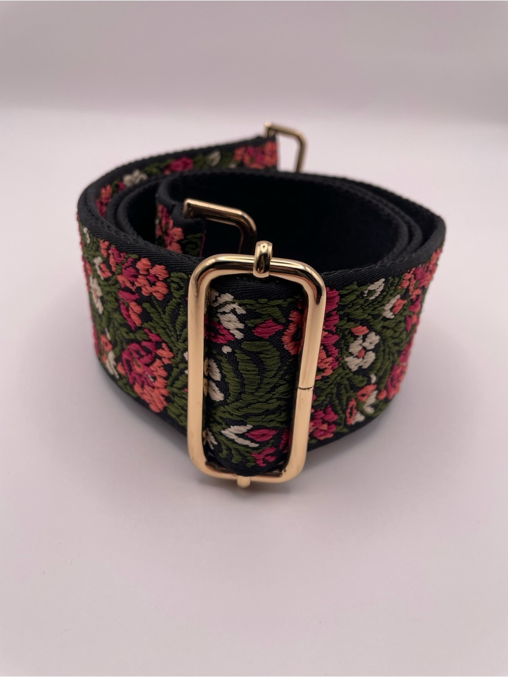 Floral Jacquard Adjustable Strap in Green and Pink Crossbody Purse Guitar Strap